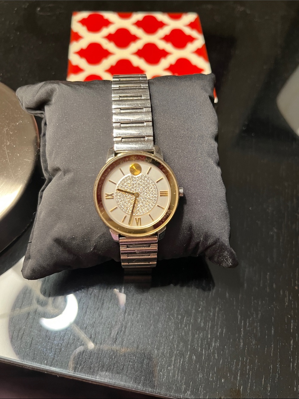 Movado Two-Tone Silver and Gold Crystal Dial Ladies Watch